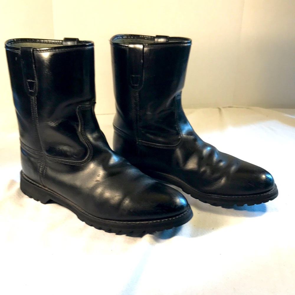 Men’s  VIBRAM Vintage Black Leather Biker Work Goth Western Short Pull On Boots